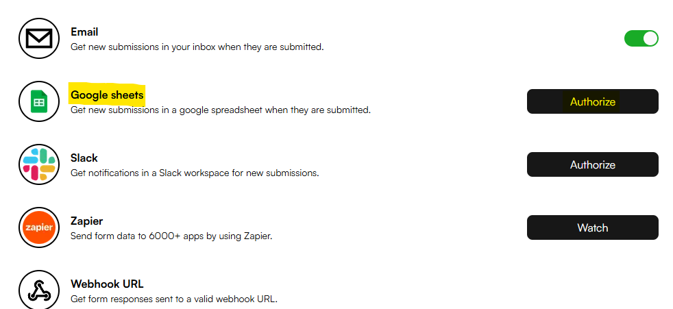 Clicking the Authorize button for Google Sheets