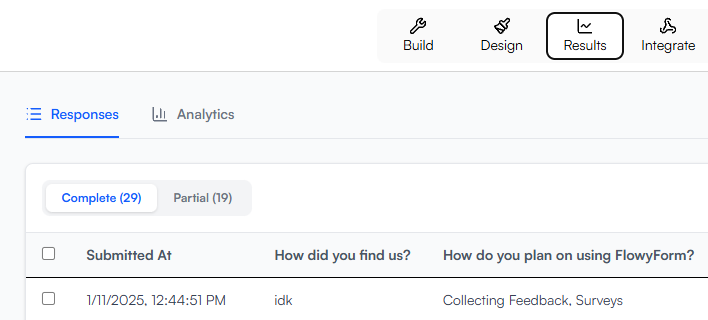 The Complete and Partial sub-tabs in the Results panel