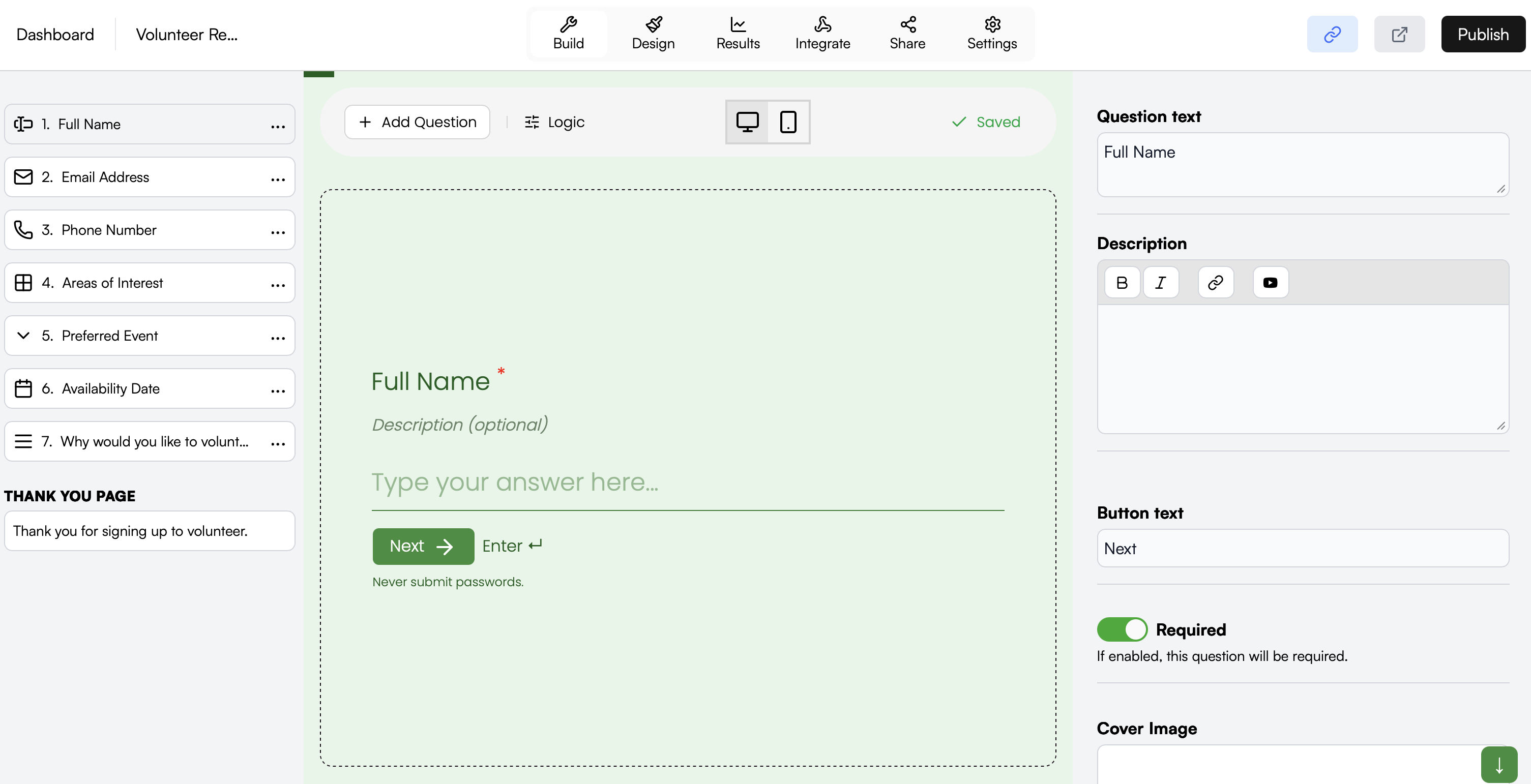 The FlowyForm builder interface