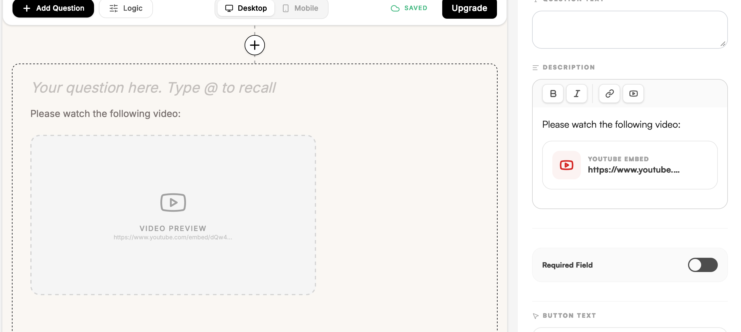 A placeholder showing the video is ready in the builder
