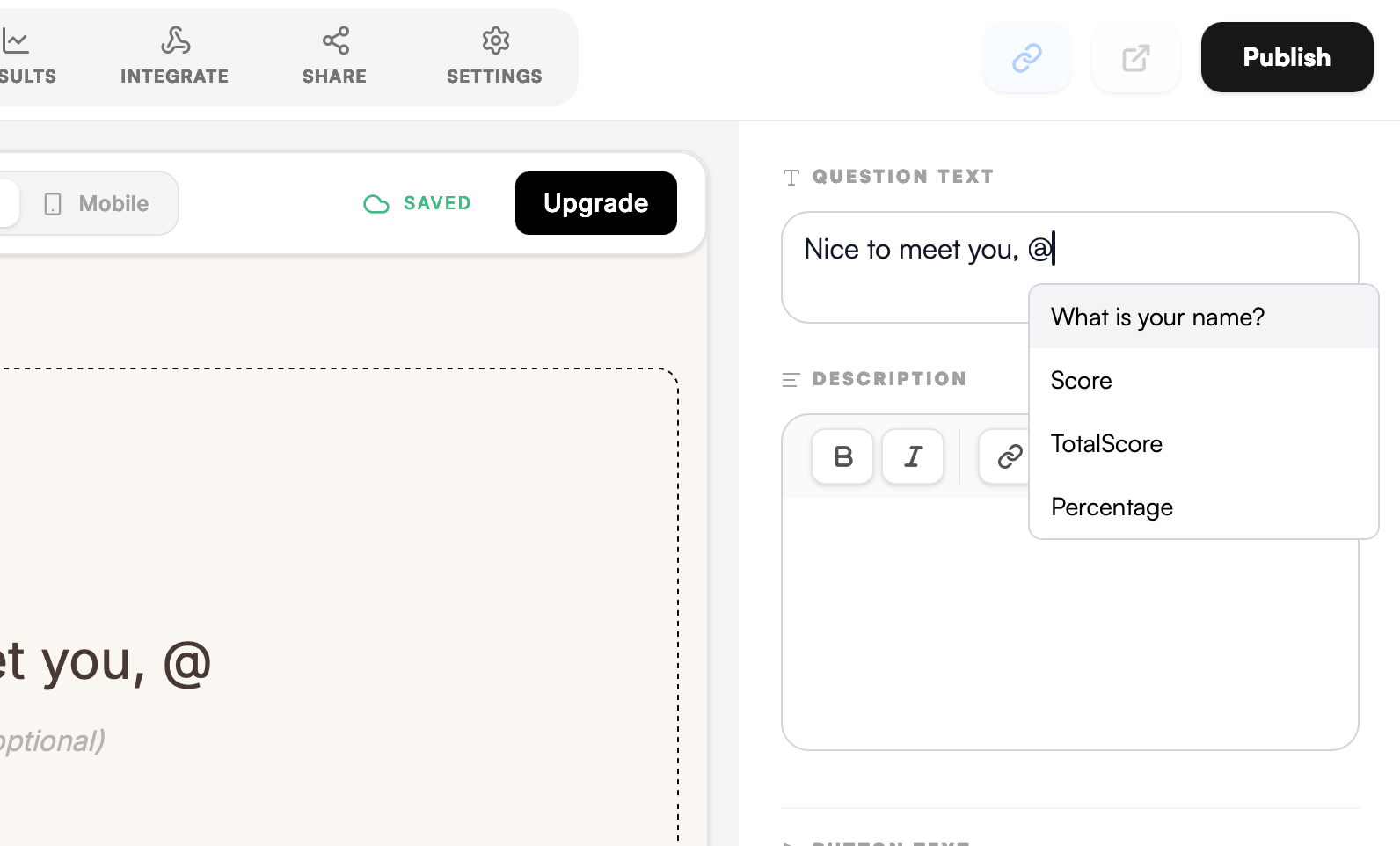 Triggering the answer recall menu with the @ symbol