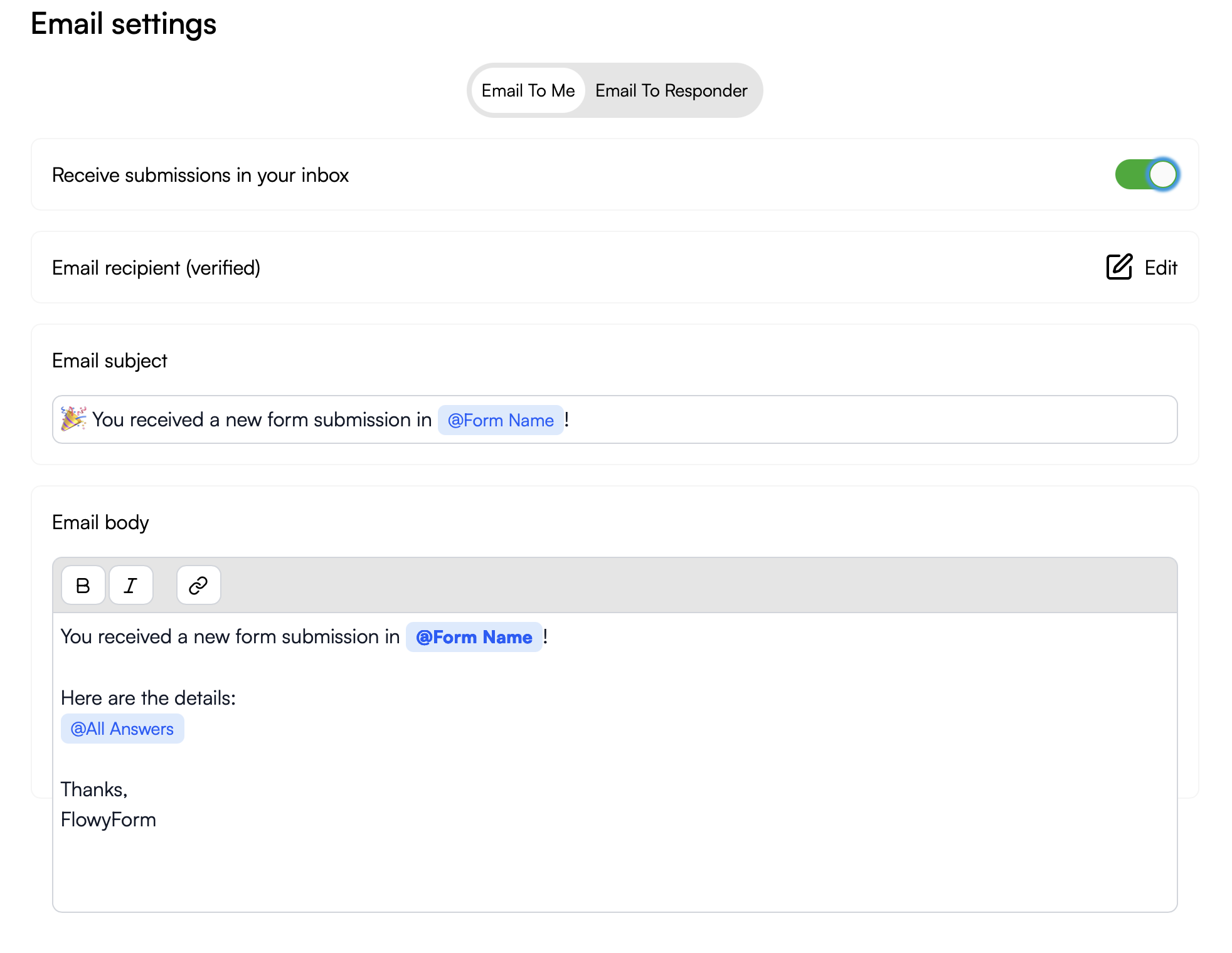 Setting the title and body for internal notifications